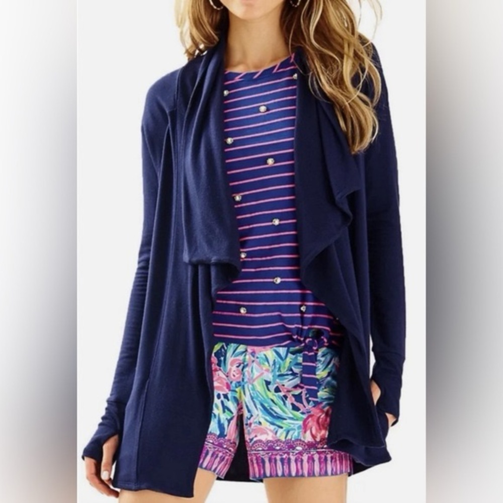 Lilly Pulitzer. Elyssa Wrap Water Fall Cardigan. True Navy. Size Small.